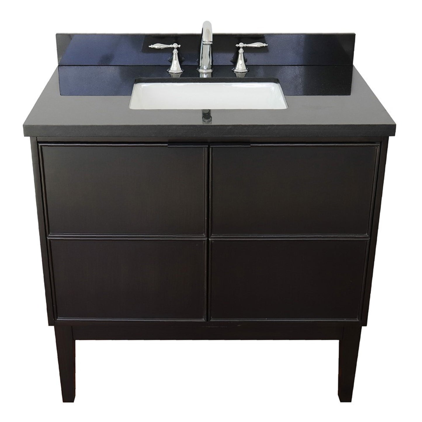 37" Single vanity in Cappuccino finish with Black Galaxy top and rectangle sink