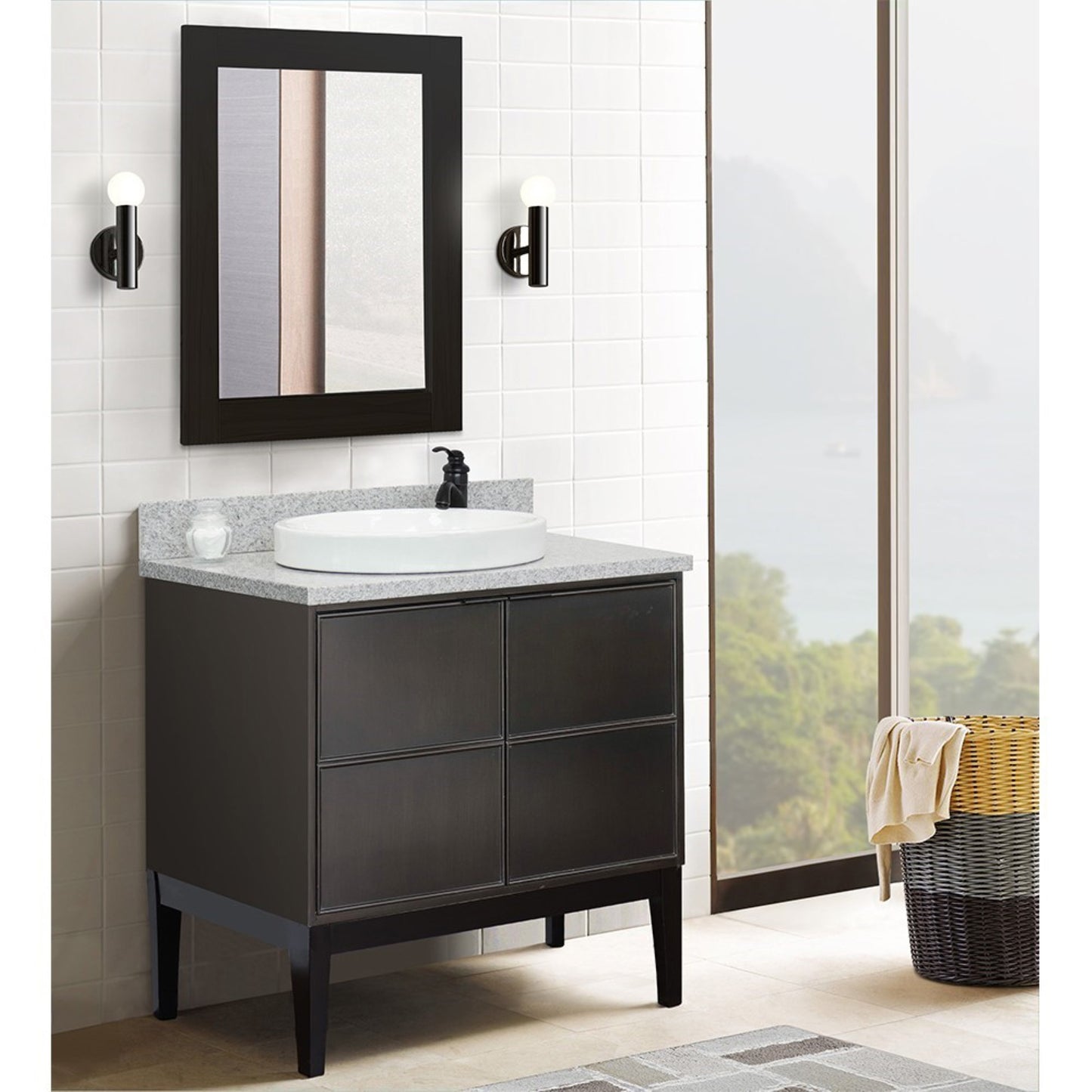 37" Single vanity in Cappuccino finish with Gray granite top and round sink