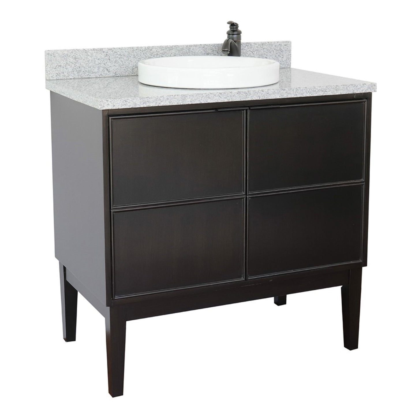 37" Single vanity in Cappuccino finish with Gray granite top and round sink