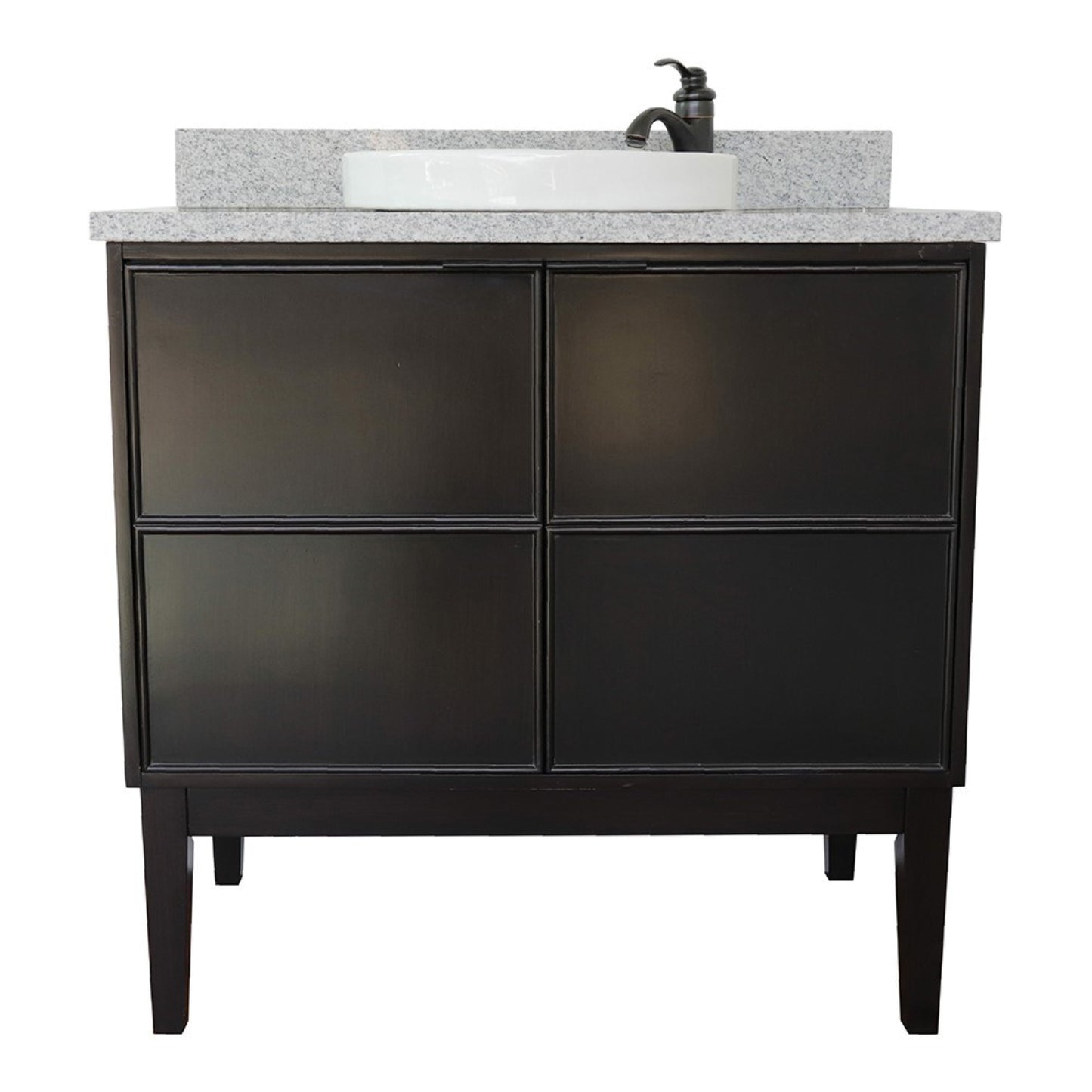 37" Single vanity in Cappuccino finish with Gray granite top and round sink