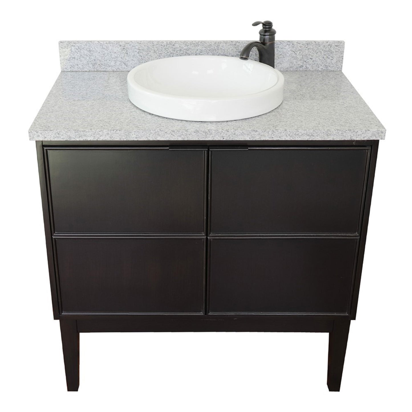 37" Single vanity in Cappuccino finish with Gray granite top and round sink