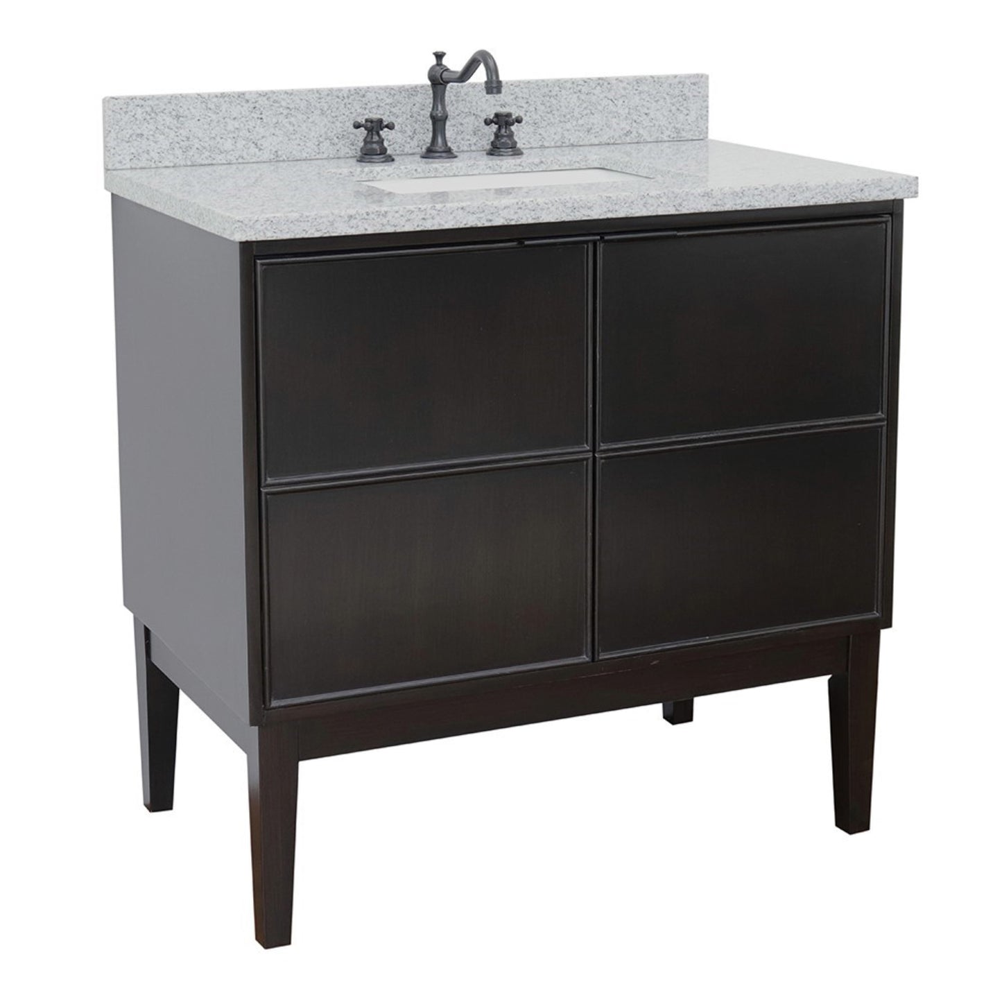 37" Single vanity in Cappuccino finish with Gray granite top and rectangle sink
