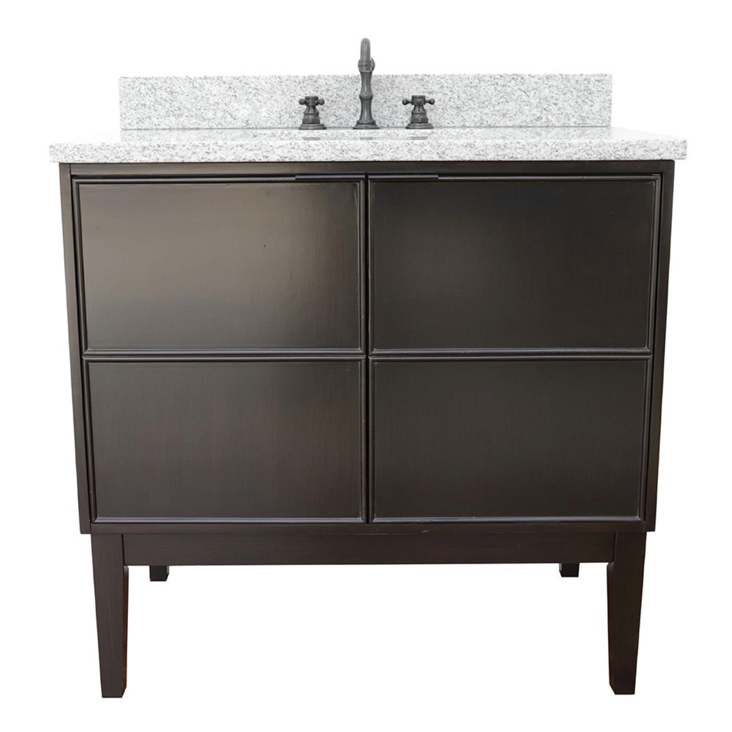 37" Single vanity in Cappuccino finish with Gray granite top and rectangle sink
