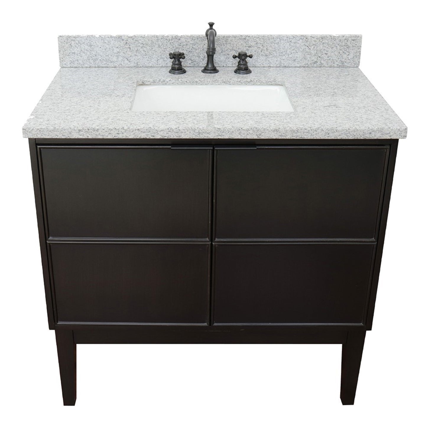 37" Single vanity in Cappuccino finish with Gray granite top and rectangle sink