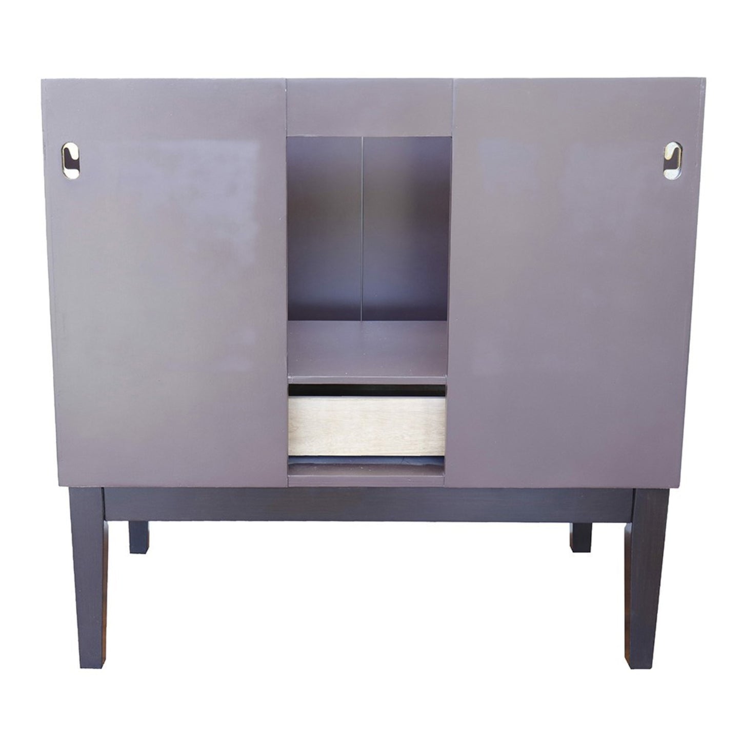37" Single vanity in Cappuccino finish with White engineered stone top and oval sink