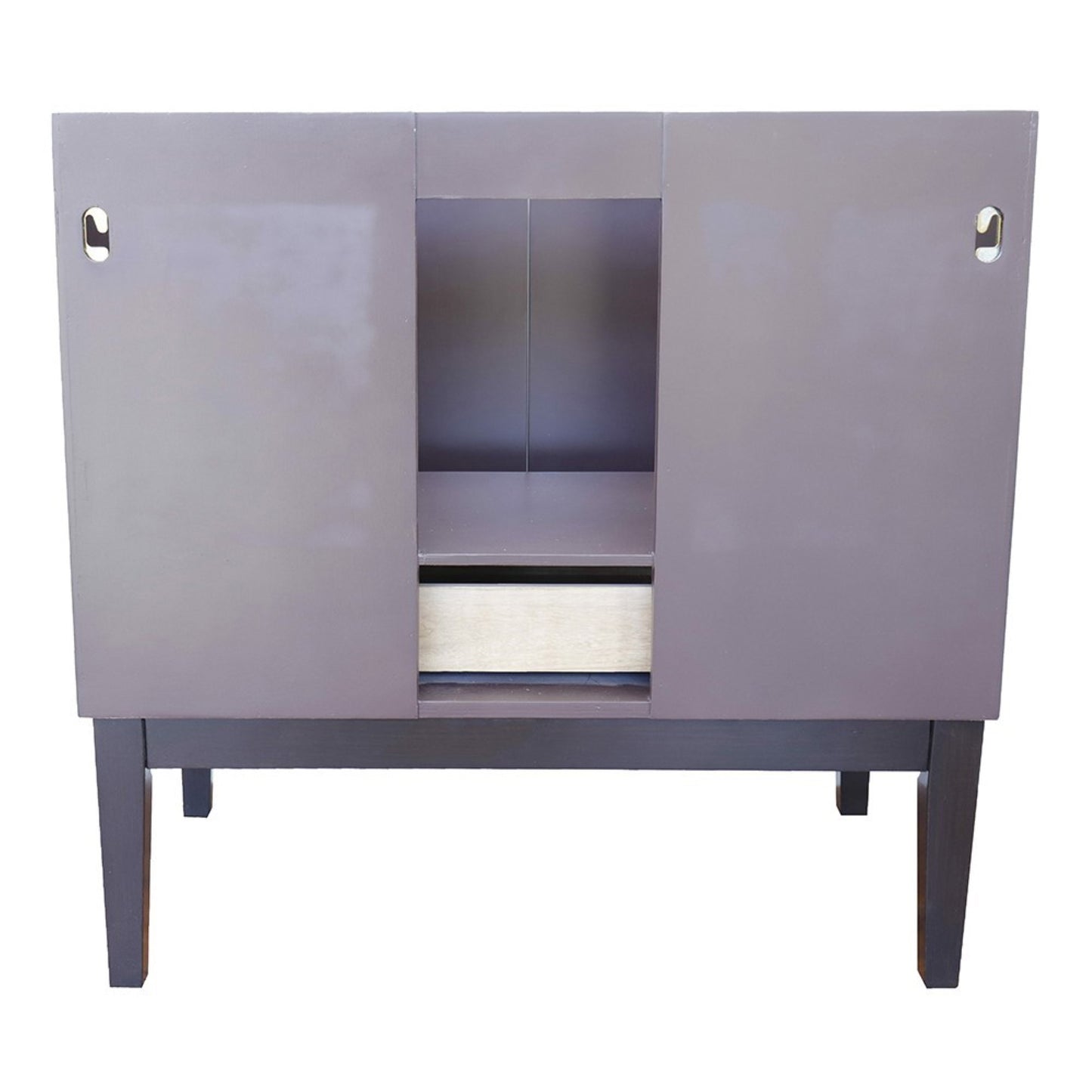 37" Single vanity in Cappuccino finish with White engineered stone top and rectangle sink