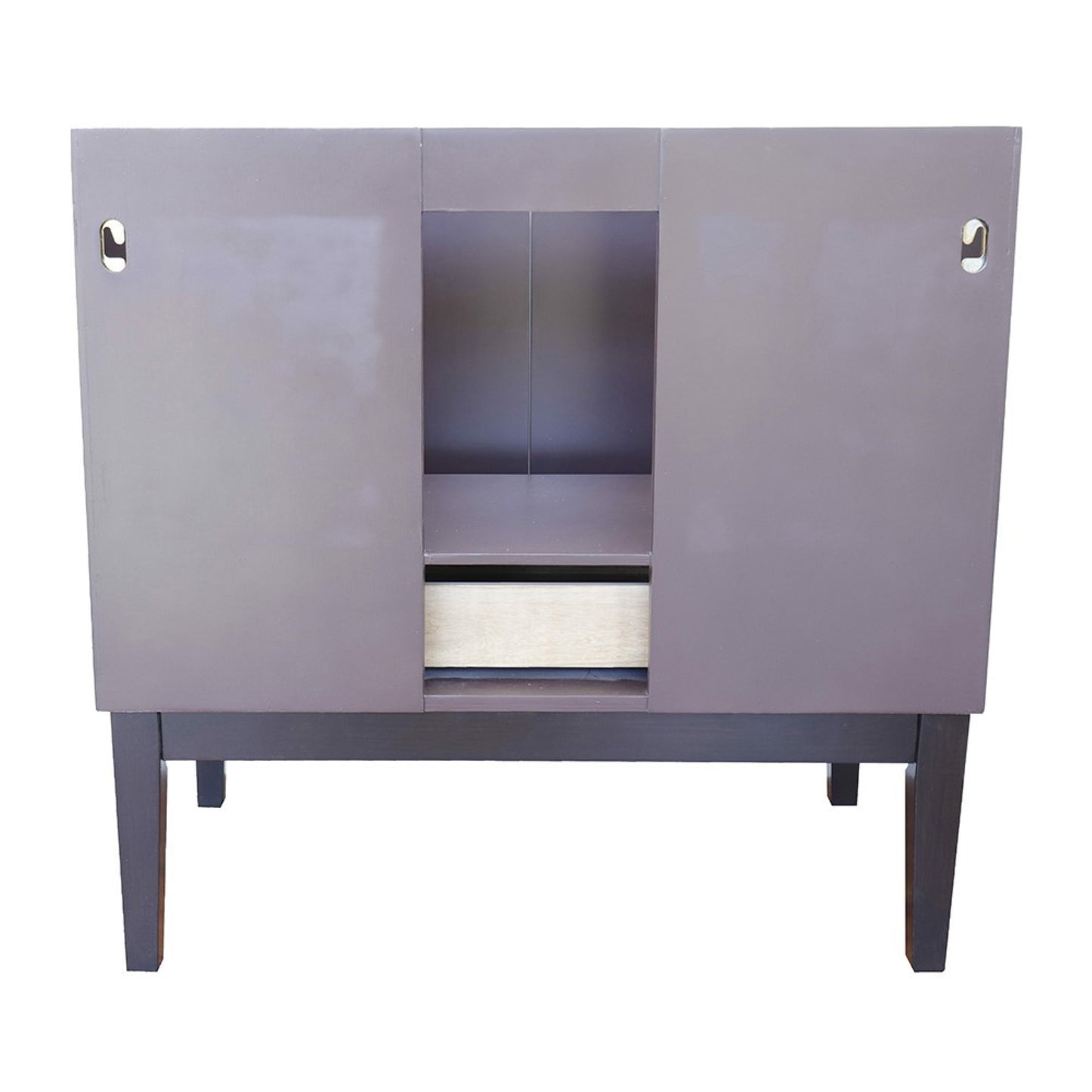 37" Single vanity in Cappuccino finish with White Carrara top and rectangle sink