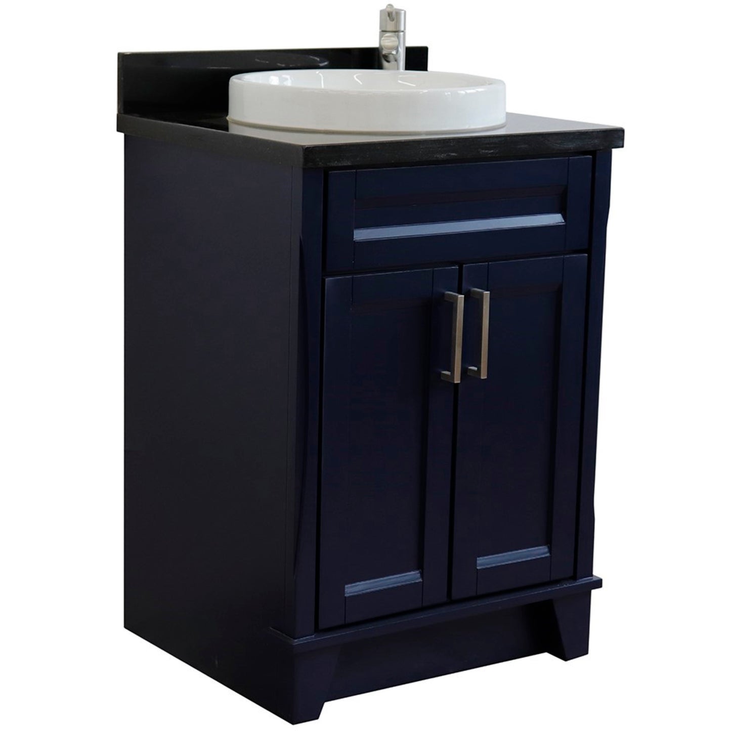 25" Single sink vanity in Blue finish with Black galaxy granite and round sink