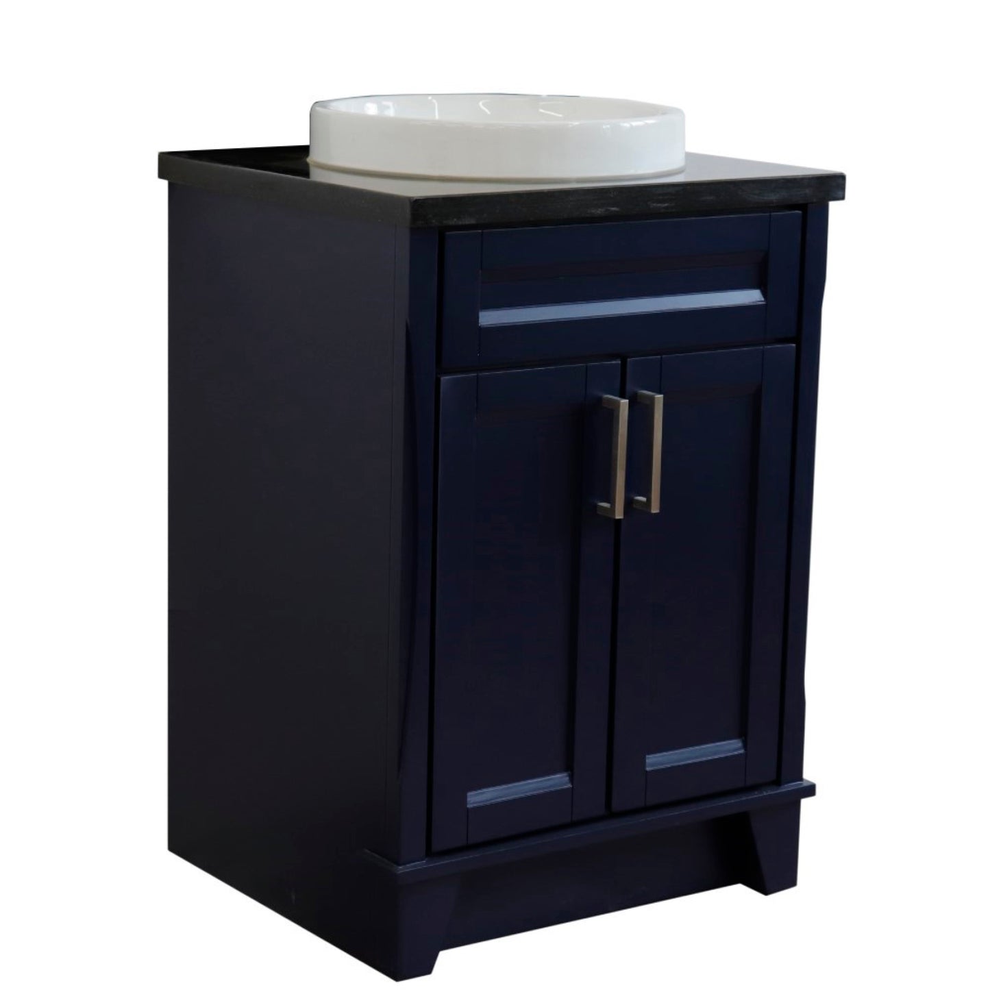 25" Single sink vanity in Blue finish with Black galaxy granite and round sink