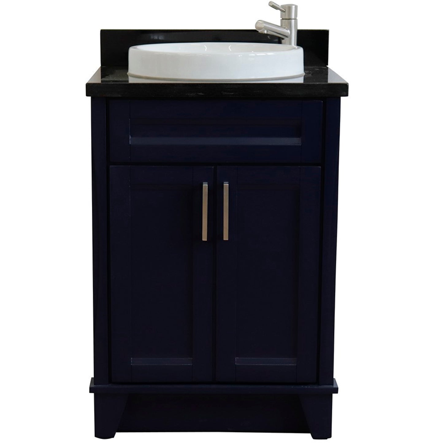 25" Single sink vanity in Blue finish with Black galaxy granite and round sink