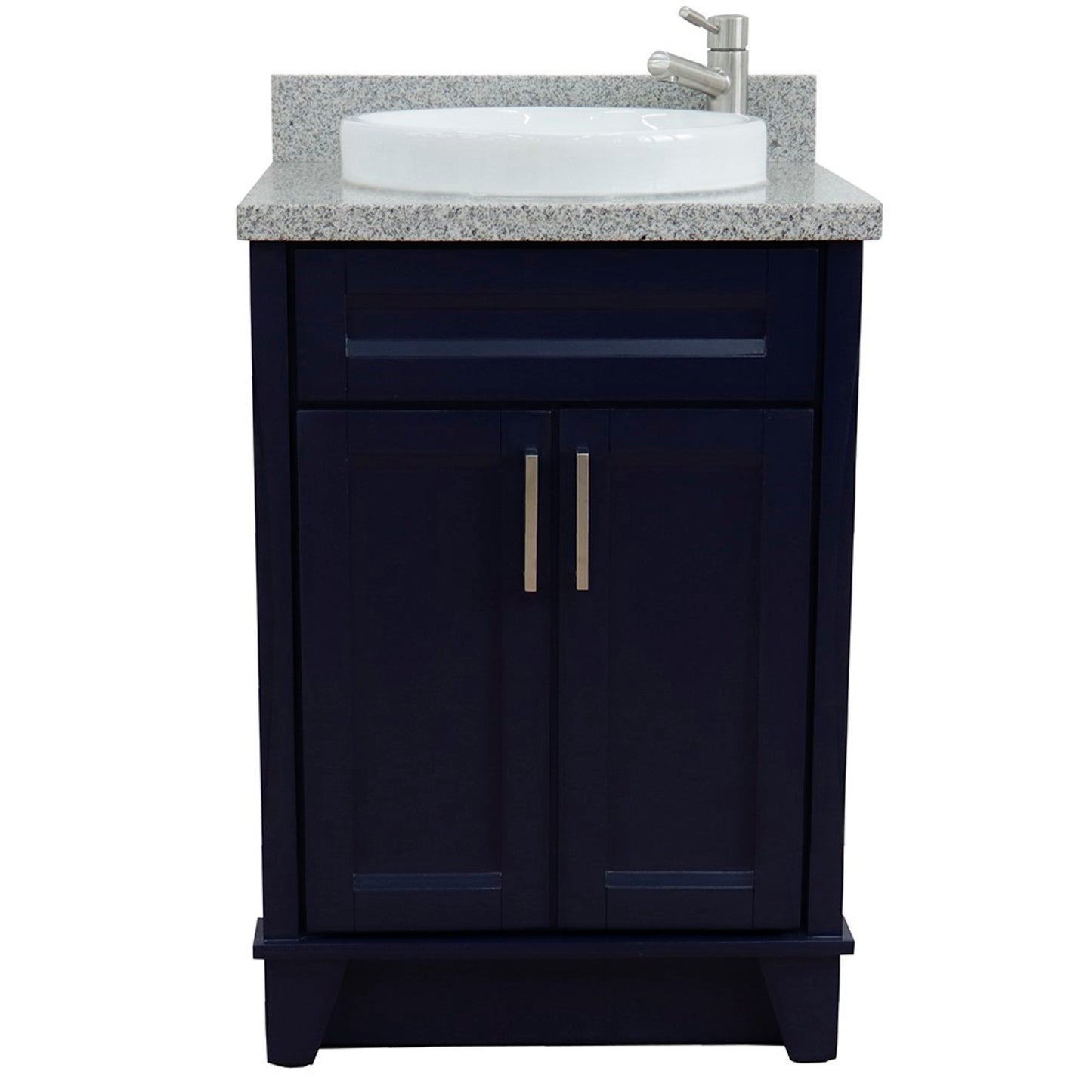 25" Single sink vanity in Blue finish with Gray granite and round sink