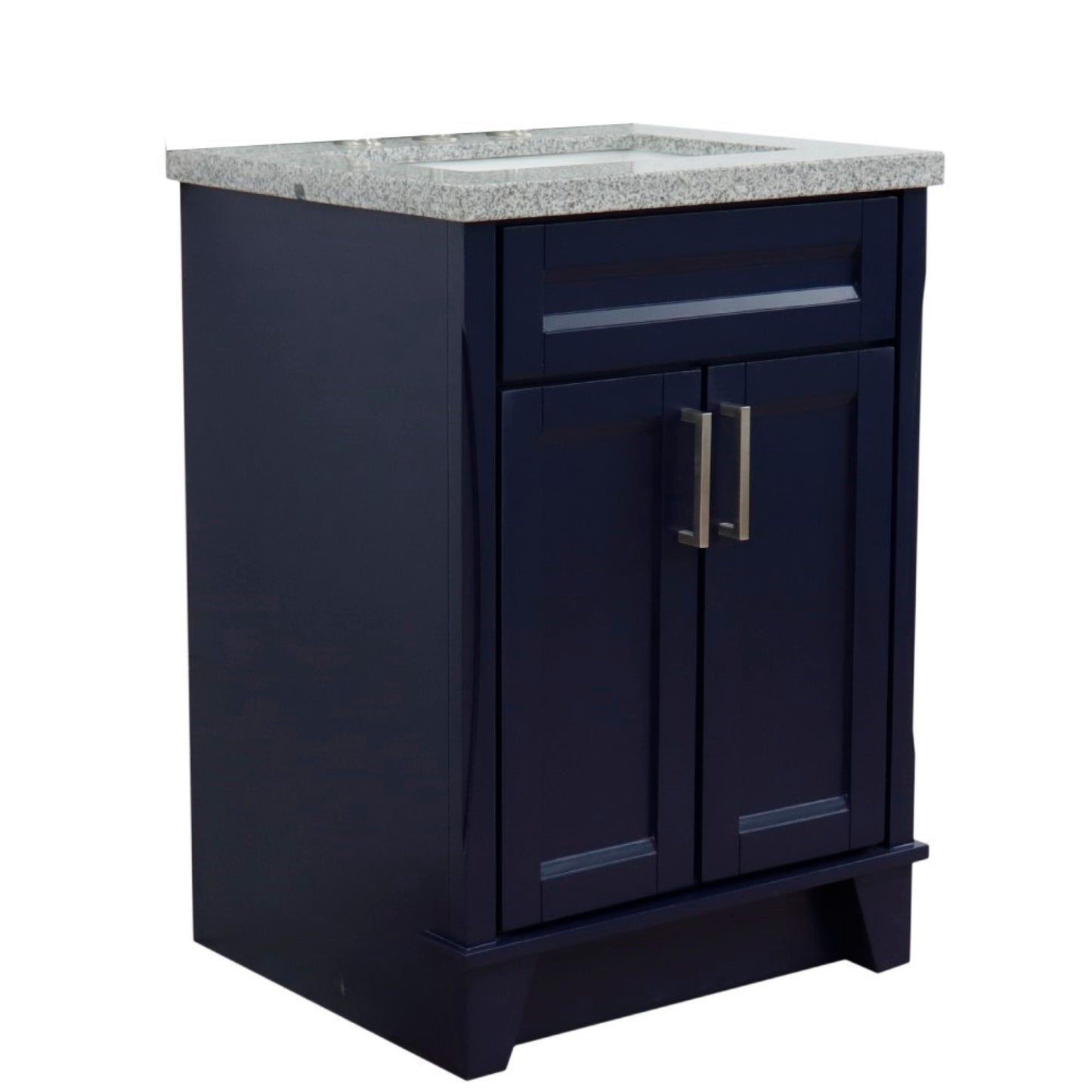 25" Single sink vanity in Blue finish with Gray granite and rectangle sink