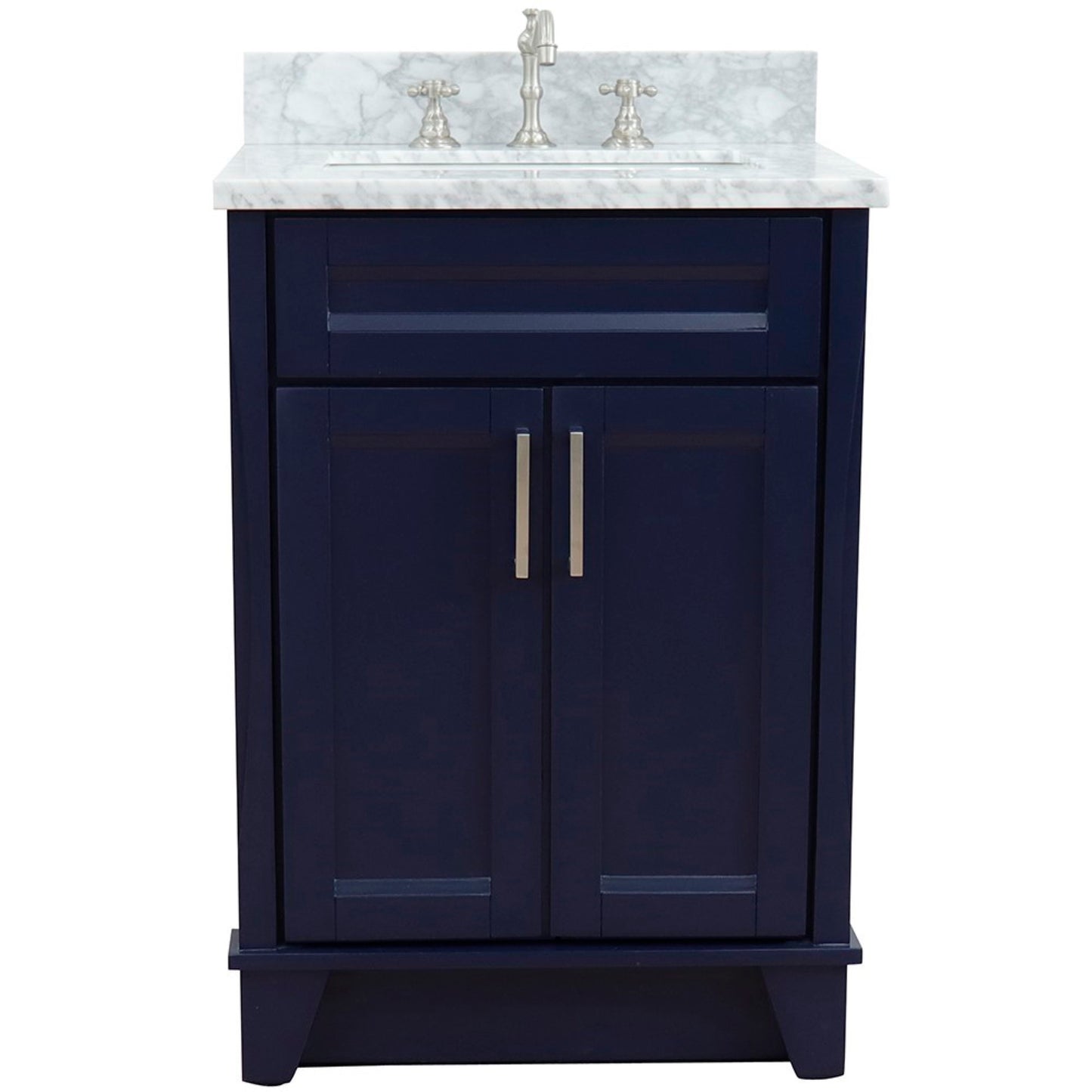 25" Single sink vanity in Blue finish with White Carrara marble and rectangle sink