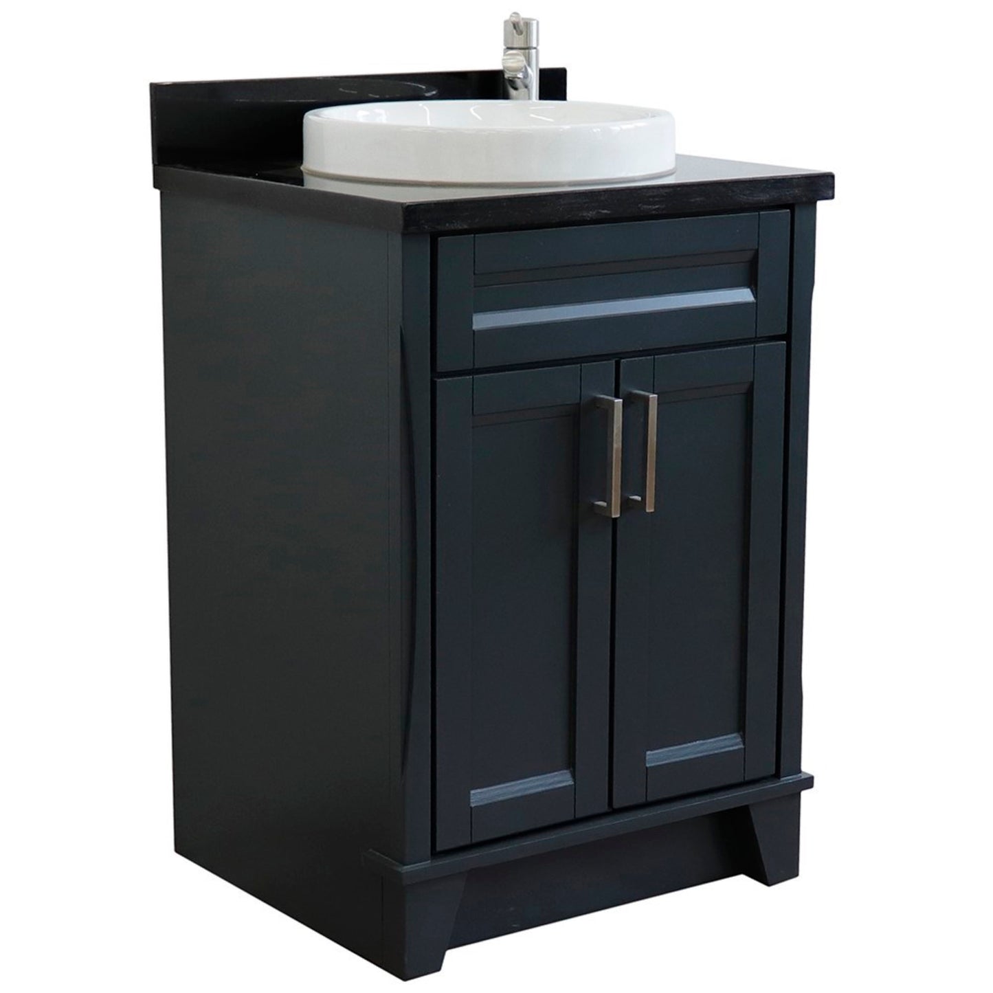 25" Single sink vanity in Dark Gray finish with Black galaxy granite and round sink