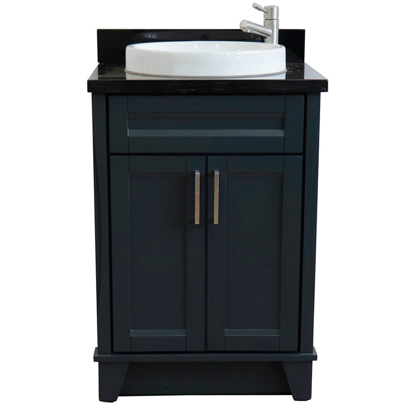 25" Single sink vanity in Dark Gray finish with Black galaxy granite and round sink