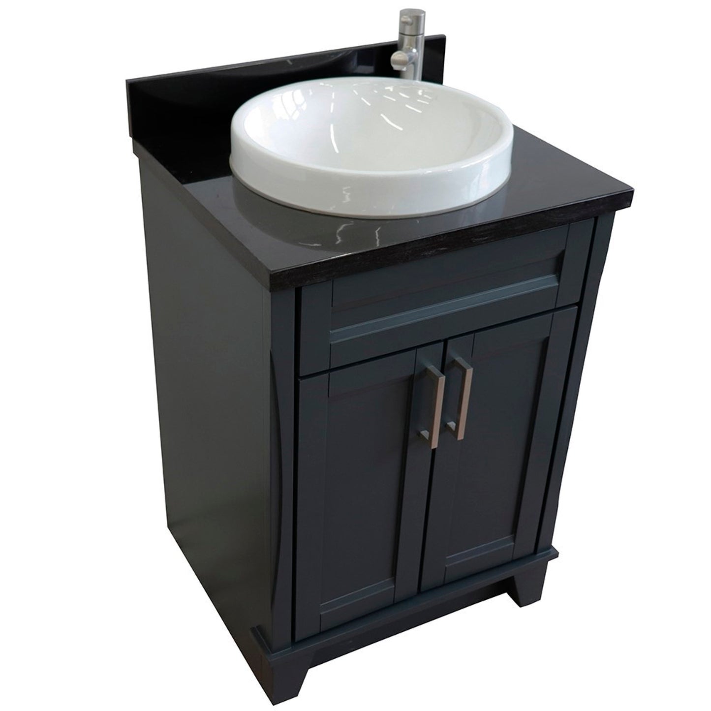 25" Single sink vanity in Dark Gray finish with Black galaxy granite and round sink