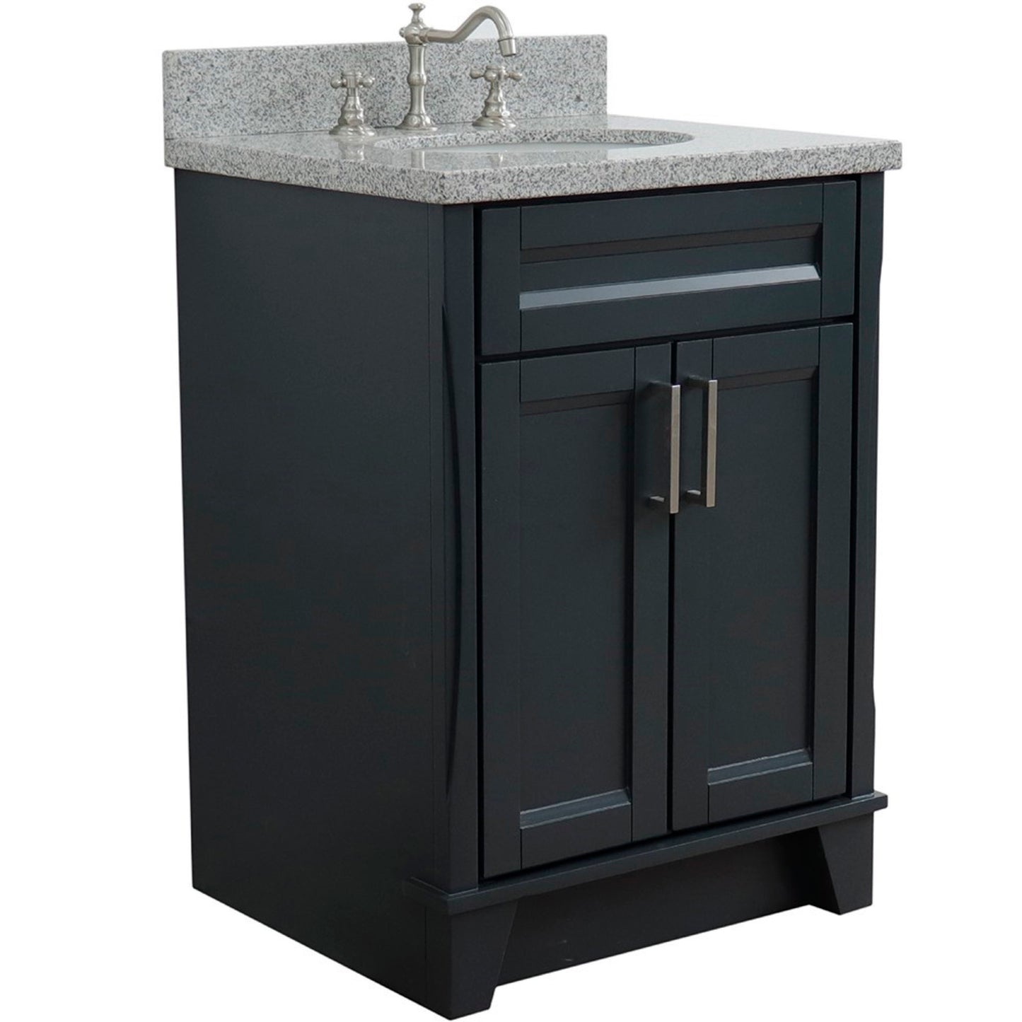 25" Single sink vanity in Dark Gray finish with Gray granite and oval sink