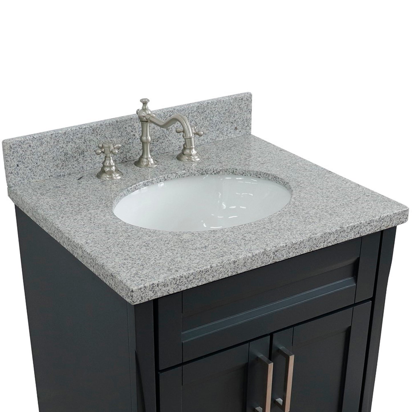 25" Single sink vanity in Dark Gray finish with Gray granite and oval sink