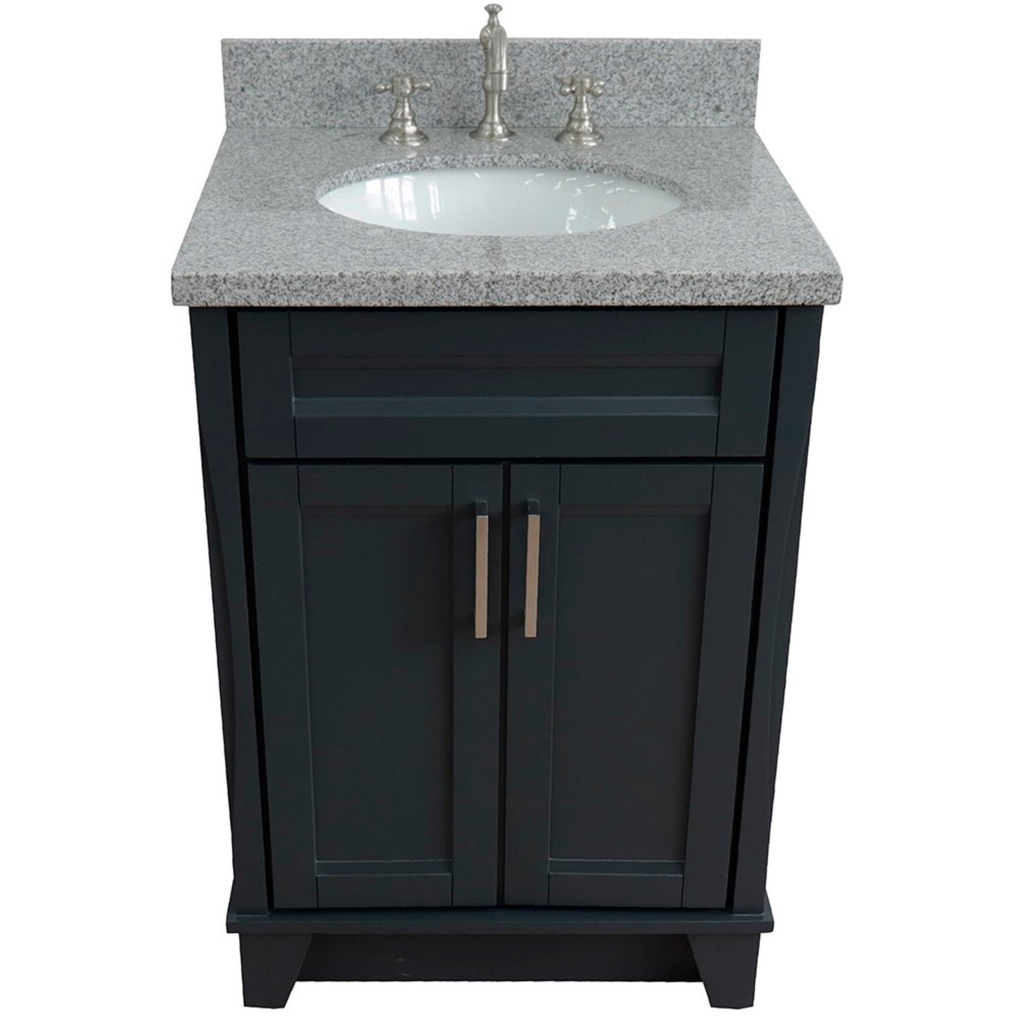25" Single sink vanity in Dark Gray finish with Gray granite and oval sink