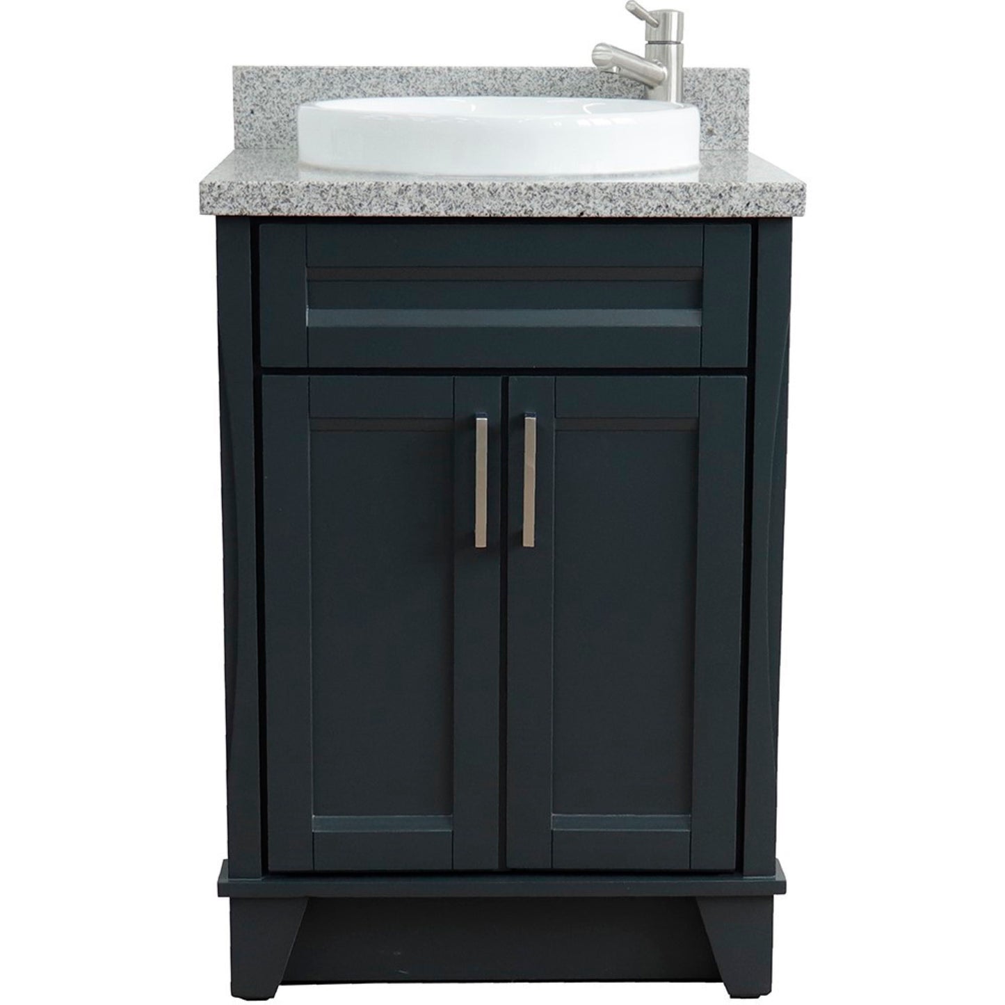 25" Single sink vanity in Dark Gray finish with Gray granite and round sink
