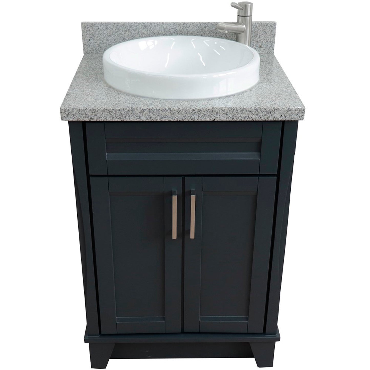 25" Single sink vanity in Dark Gray finish with Gray granite and round sink