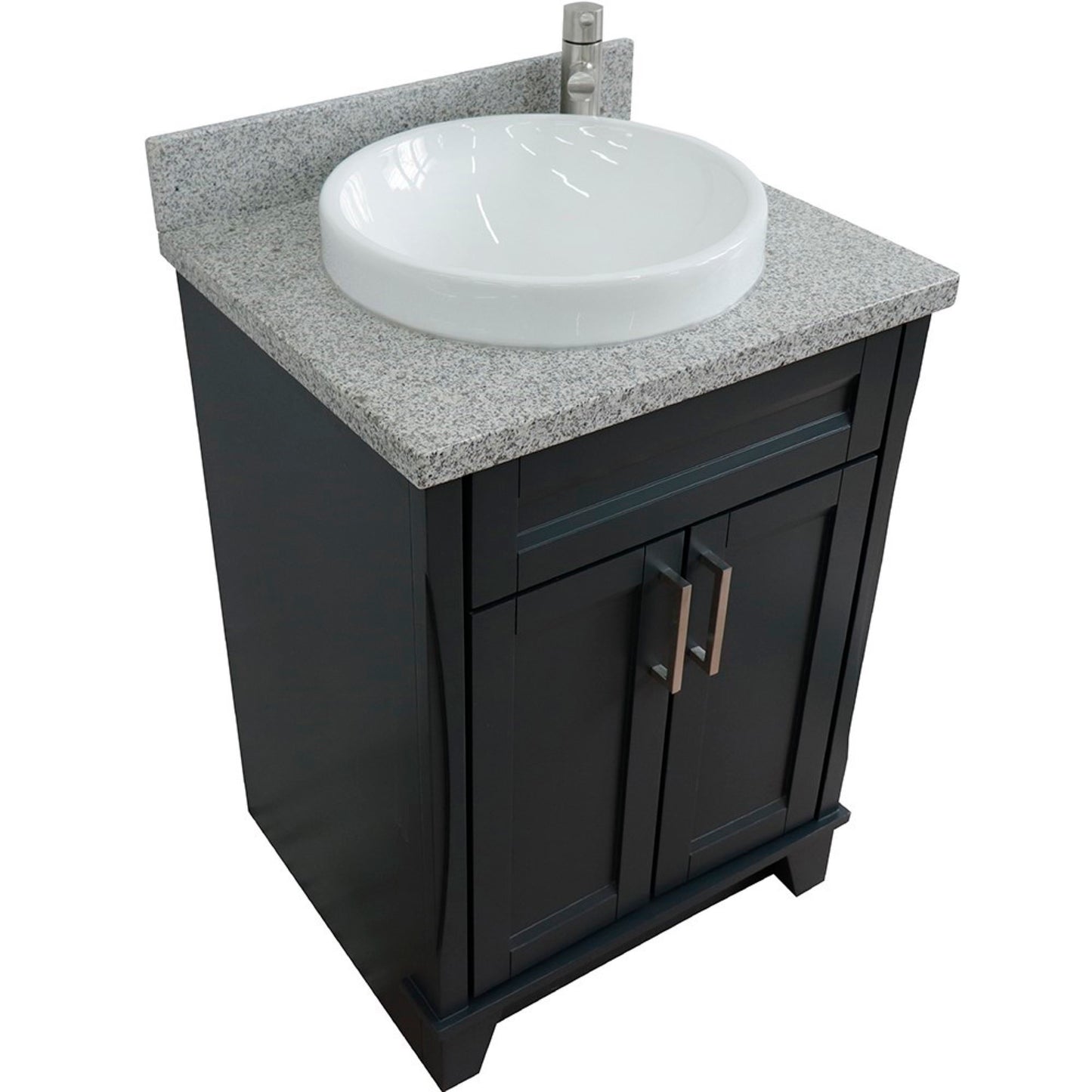 25" Single sink vanity in Dark Gray finish with Gray granite and round sink