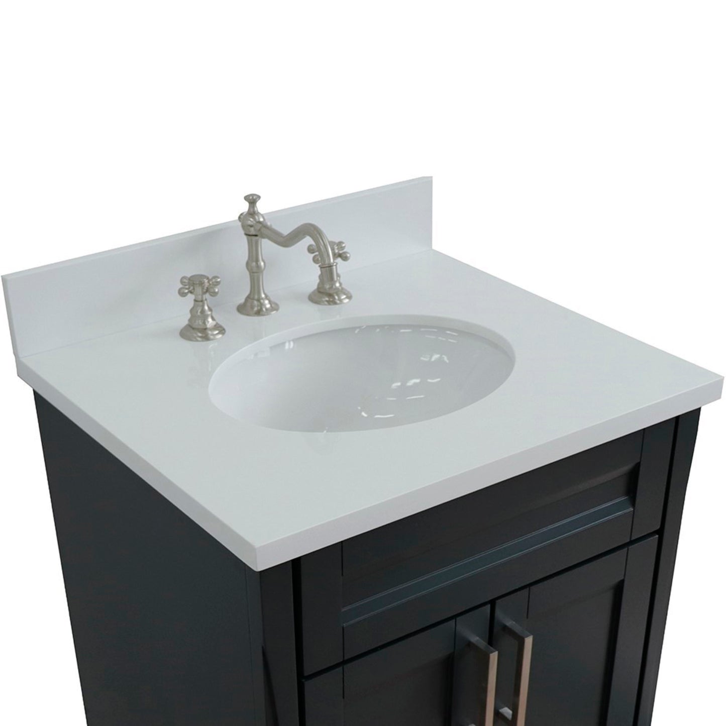 25" Single sink vanity in Dark Gray finish with White engineered stone and oval sink
