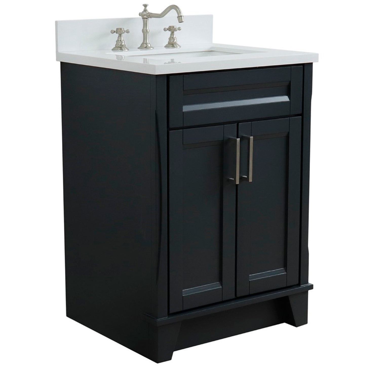 25" Single sink vanity in Dark Gray finish with White engineered stone and rectangle sink