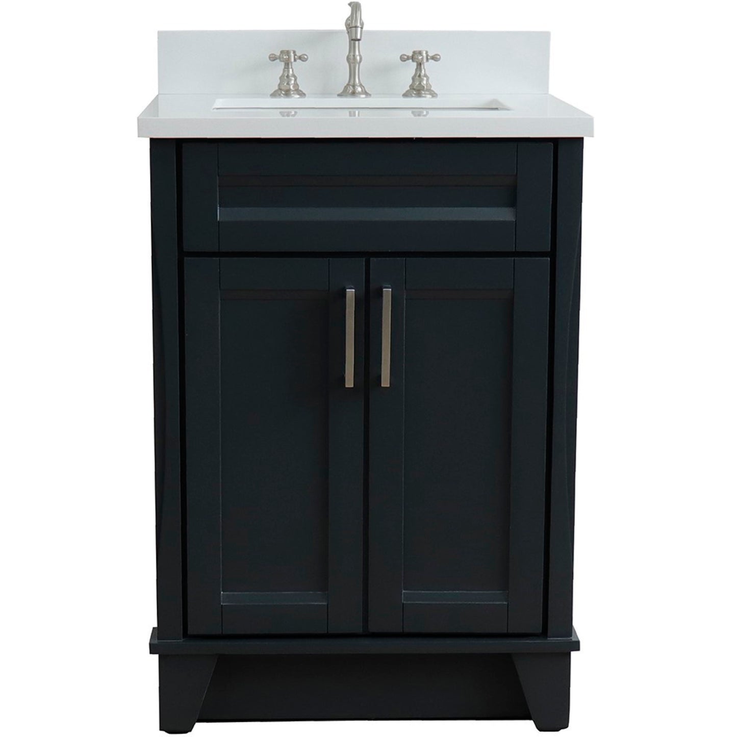25" Single sink vanity in Dark Gray finish with White engineered stone and rectangle sink