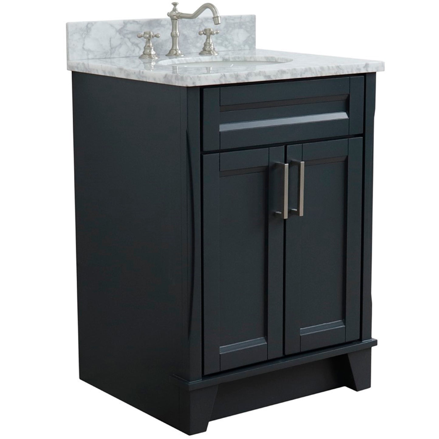 25" Single sink vanity in Dark Gray finish with White Carrara marble and oval sink