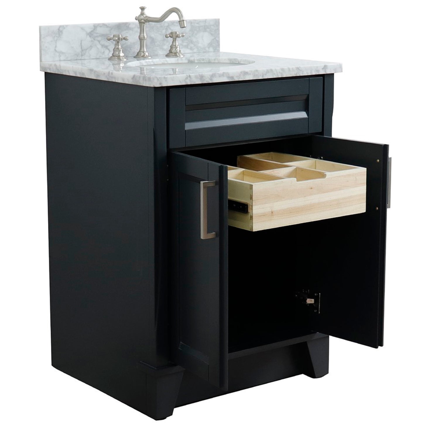 25" Single sink vanity in Dark Gray finish with White Carrara marble and oval sink