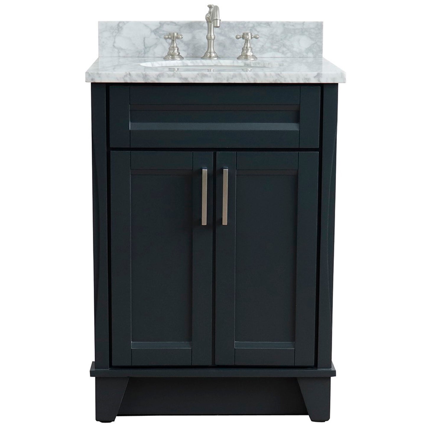 25" Single sink vanity in Dark Gray finish with White Carrara marble and oval sink