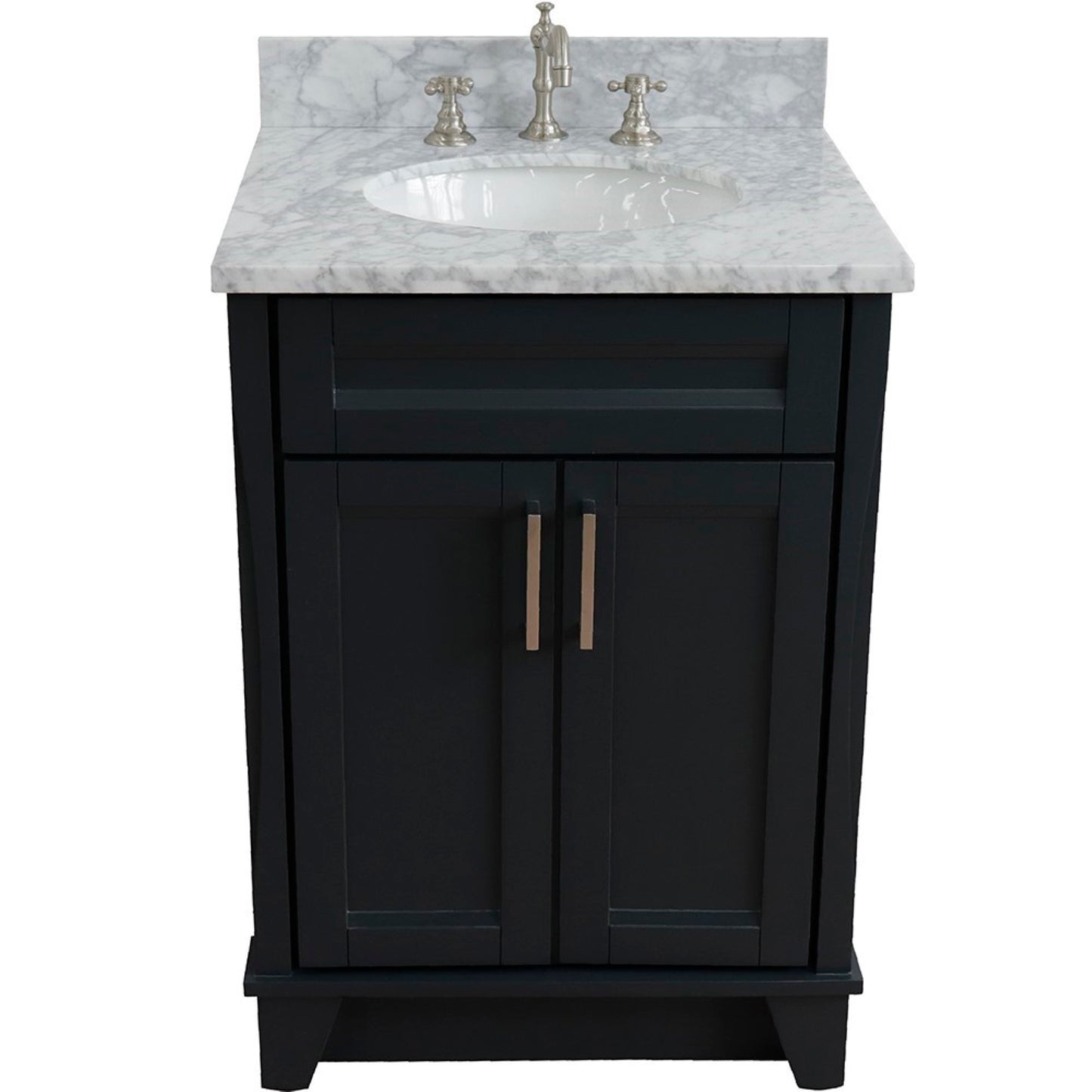 25" Single sink vanity in Dark Gray finish with White Carrara marble and oval sink