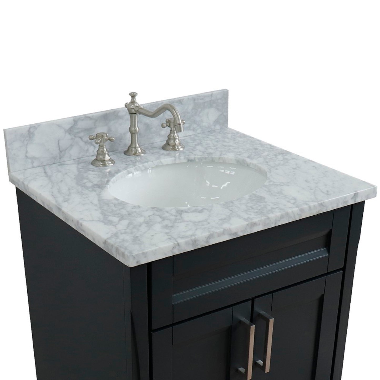 25" Single sink vanity in Dark Gray finish with White Carrara marble and oval sink