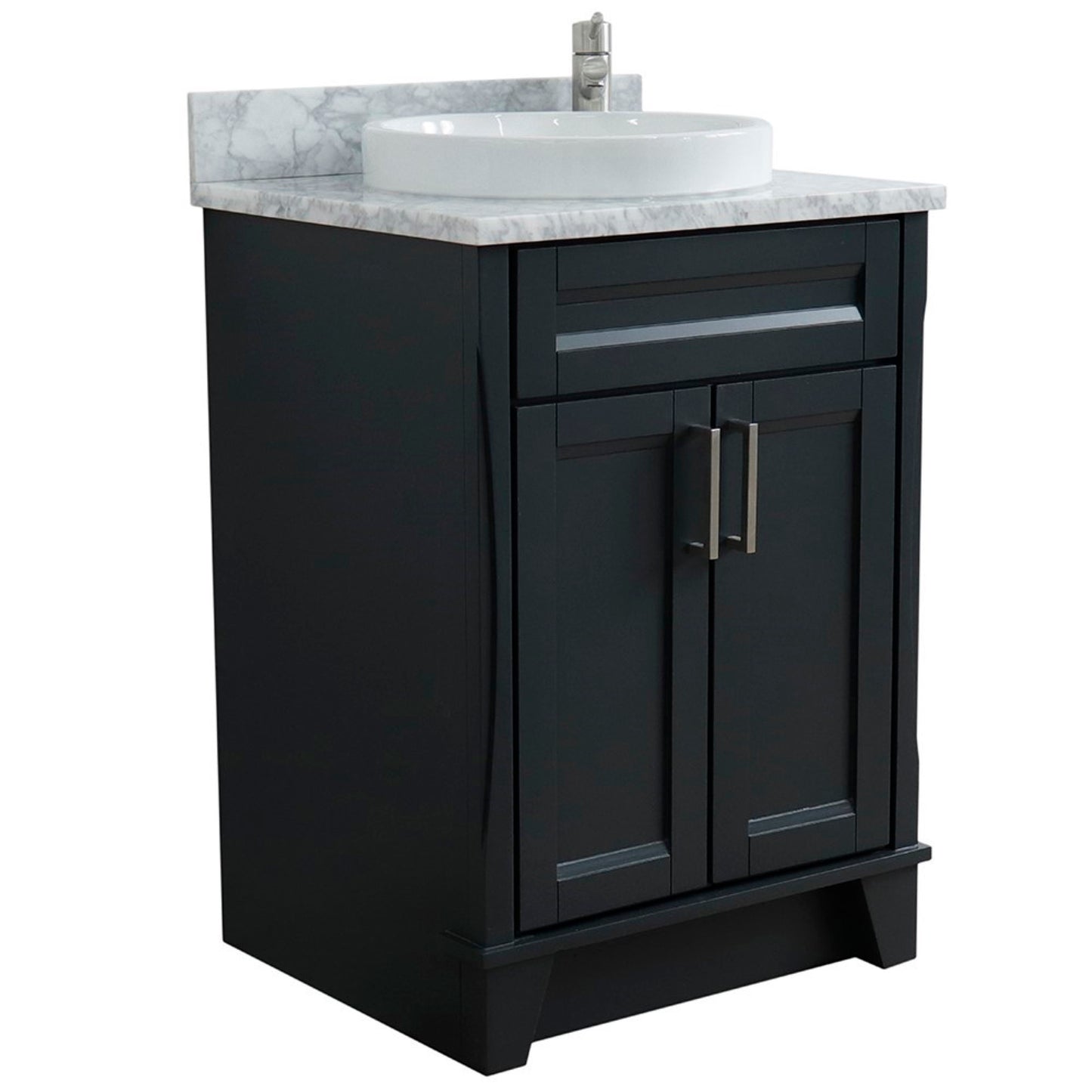 25" Single sink vanity in Dark Gray finish with White Carrara marble and round sink