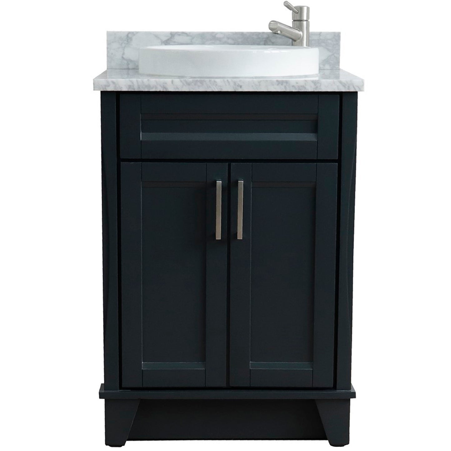 25" Single sink vanity in Dark Gray finish with White Carrara marble and round sink