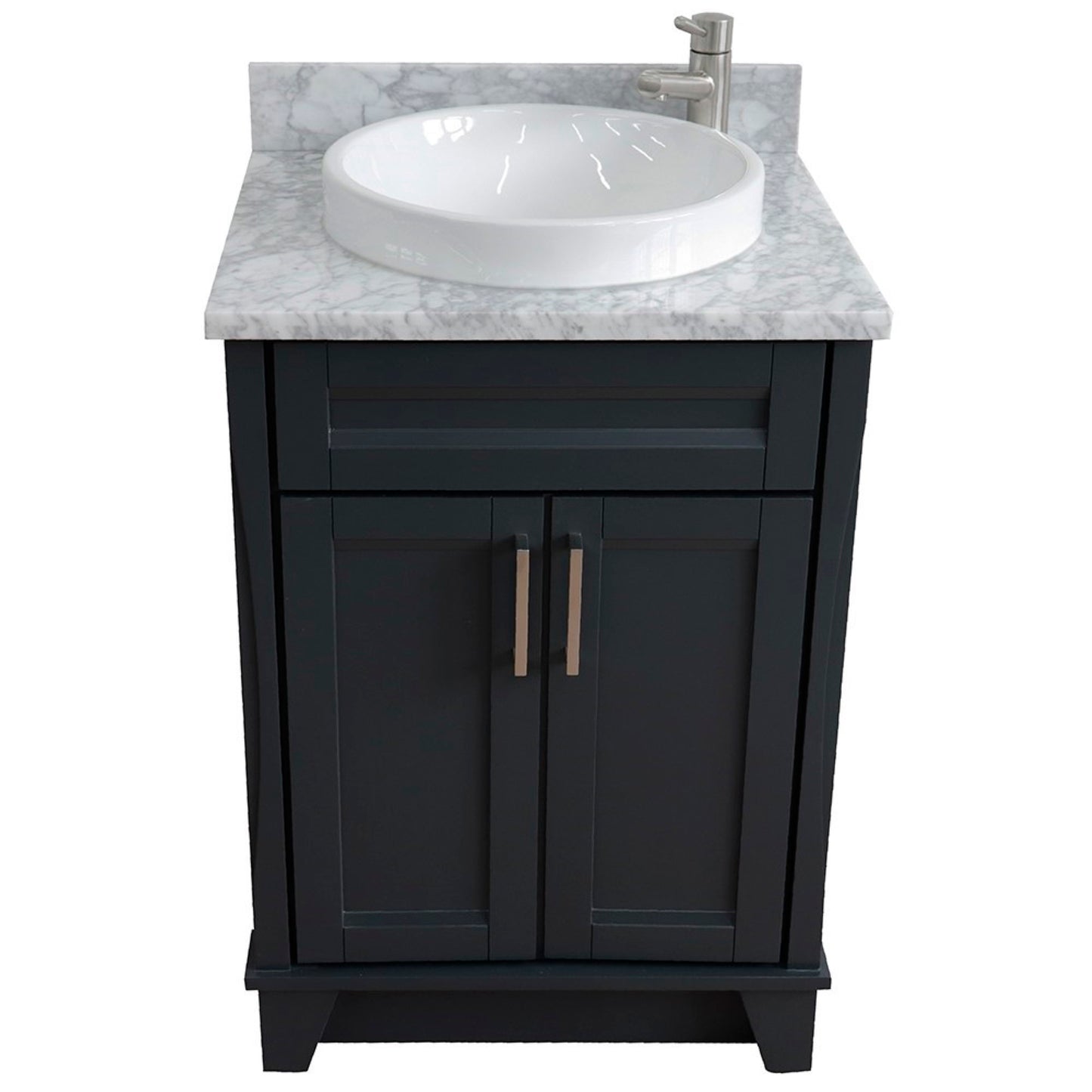 25" Single sink vanity in Dark Gray finish with White Carrara marble and round sink