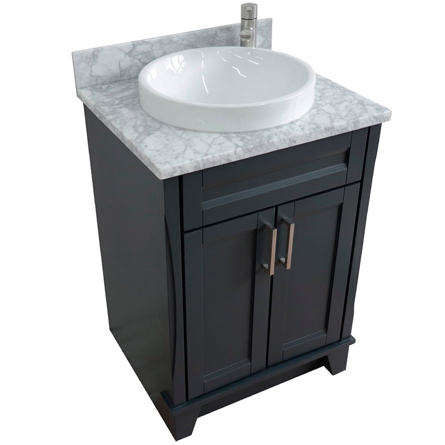 25" Single sink vanity in Dark Gray finish with White Carrara marble and round sink