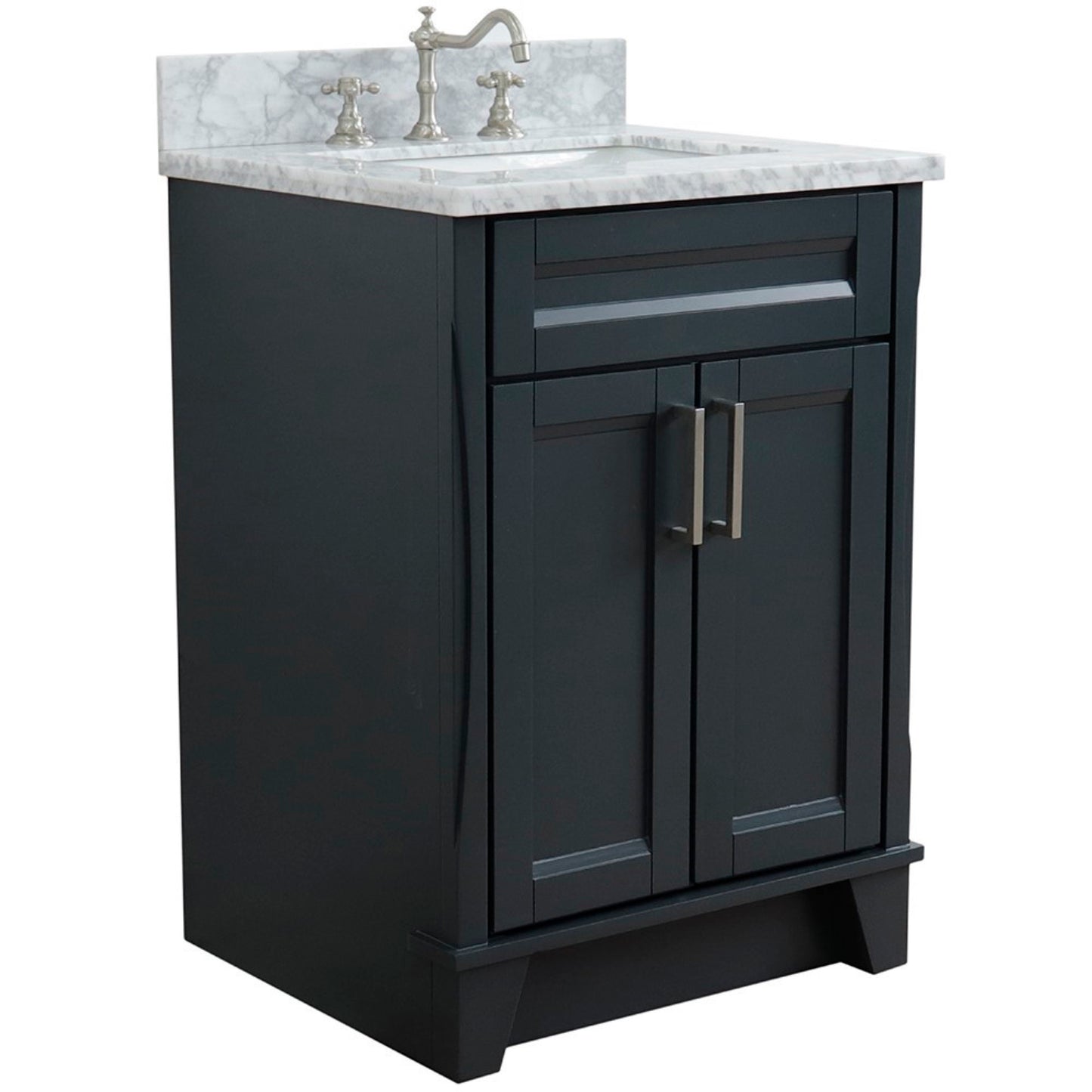 25" Single sink vanity in Dark Gray finish with White Carrara marble and rectangle sink