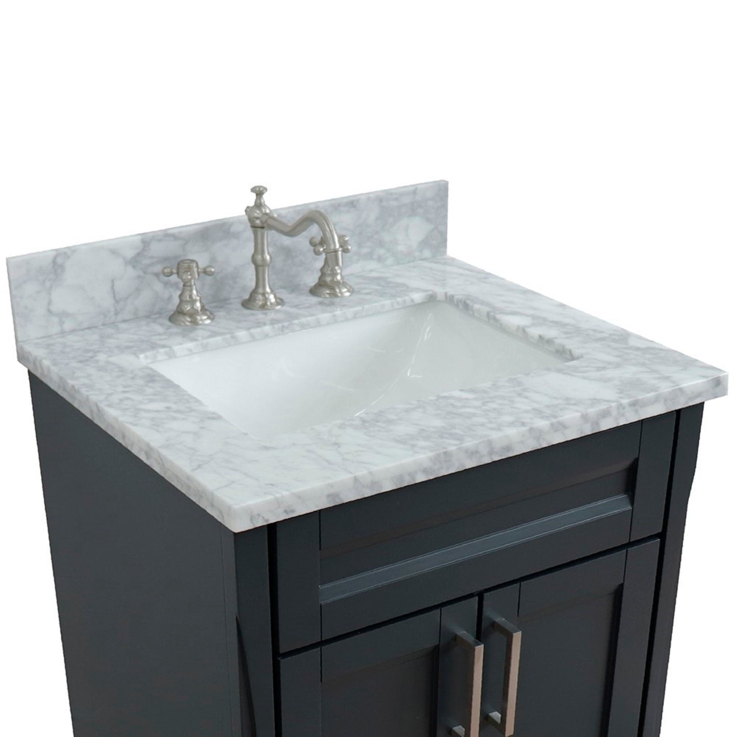 25" Single sink vanity in Dark Gray finish with White Carrara marble and rectangle sink