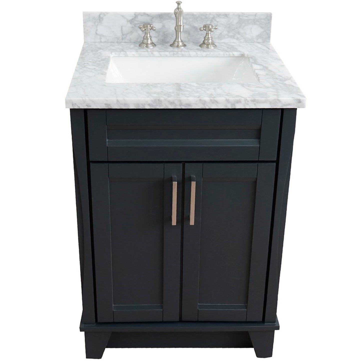 25" Single sink vanity in Dark Gray finish with White Carrara marble and rectangle sink