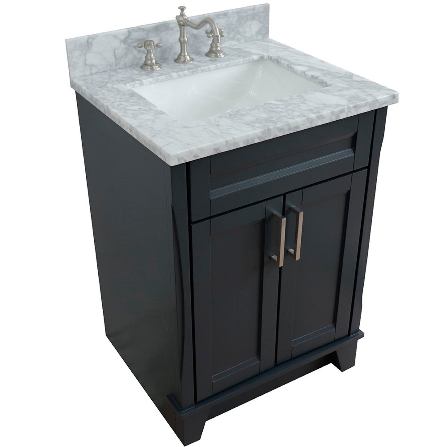 25" Single sink vanity in Dark Gray finish with White Carrara marble and rectangle sink
