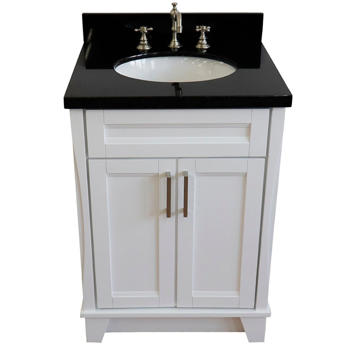 25" Single sink vanity in White finish with Black galaxy granite and oval sink