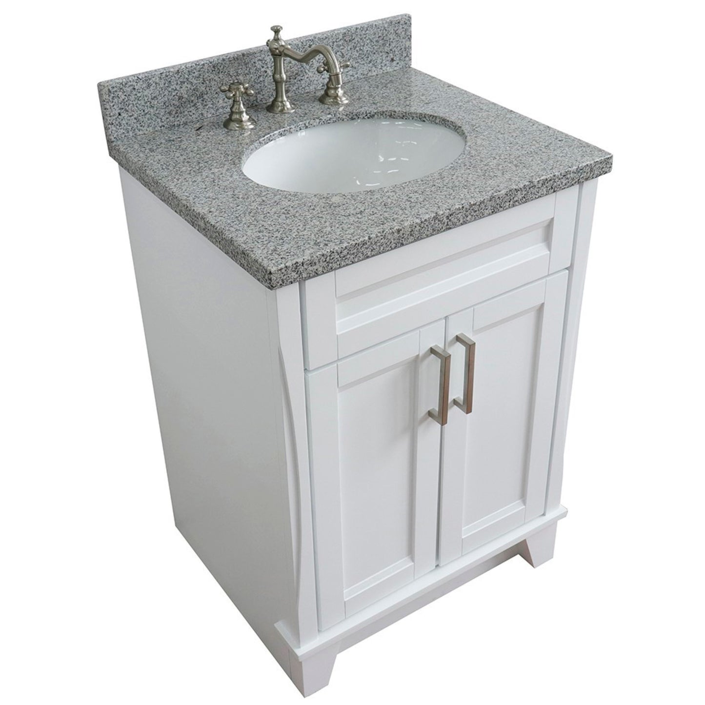 25" Single sink vanity in White finish with Gray granite and oval sink