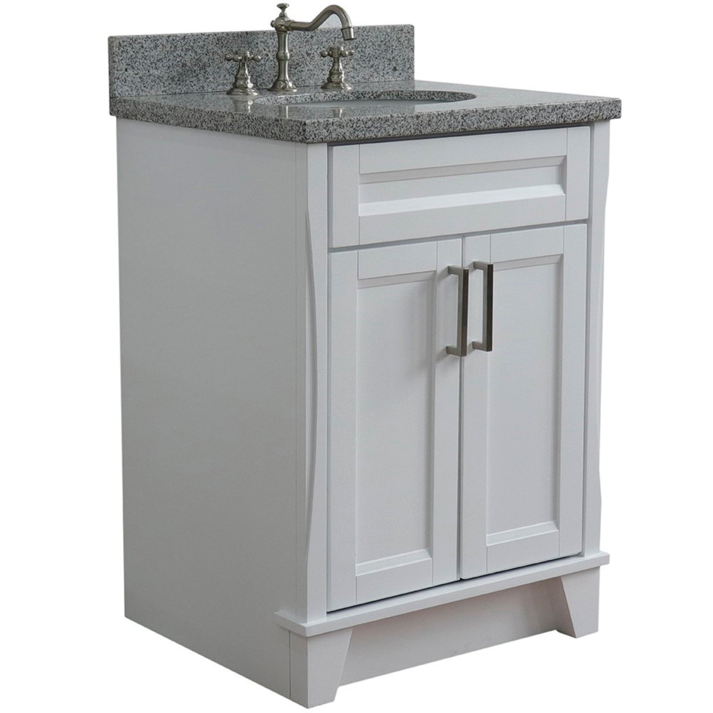 25" Single sink vanity in White finish with Gray granite and oval sink