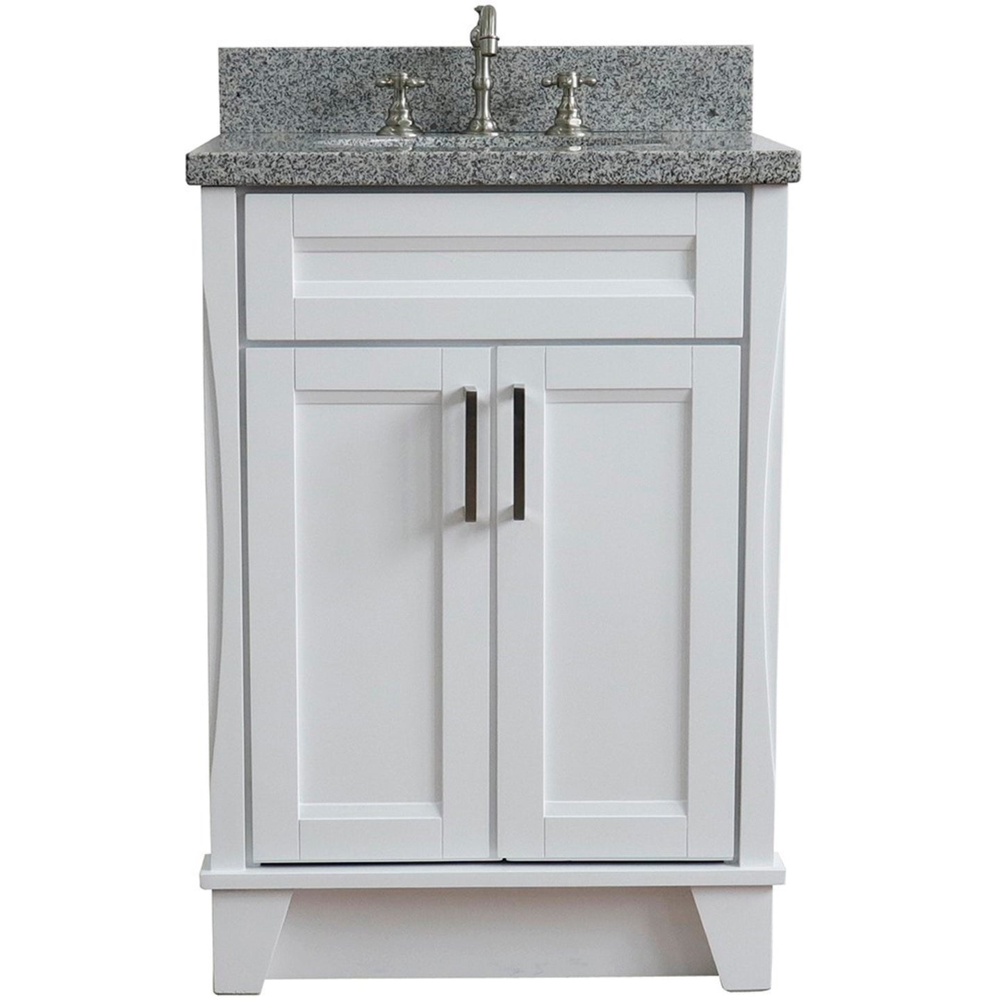 25" Single sink vanity in White finish with Gray granite and oval sink
