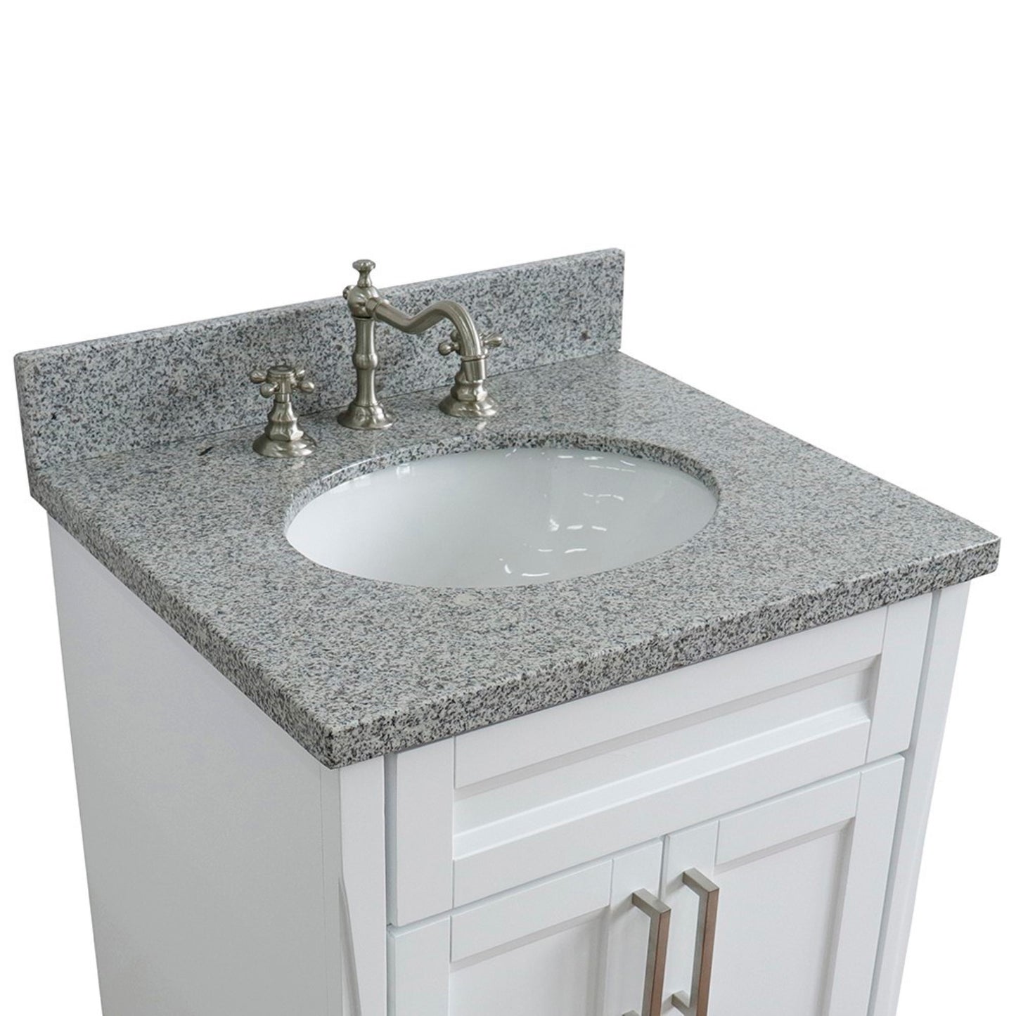 25" Single sink vanity in White finish with Gray granite and oval sink