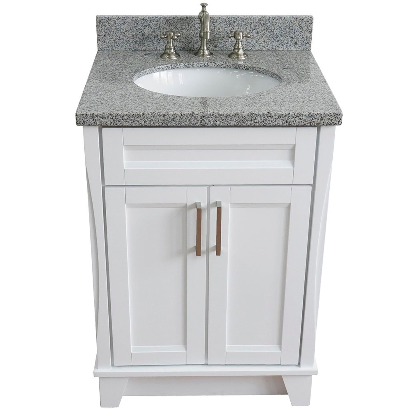 25" Single sink vanity in White finish with Gray granite and oval sink