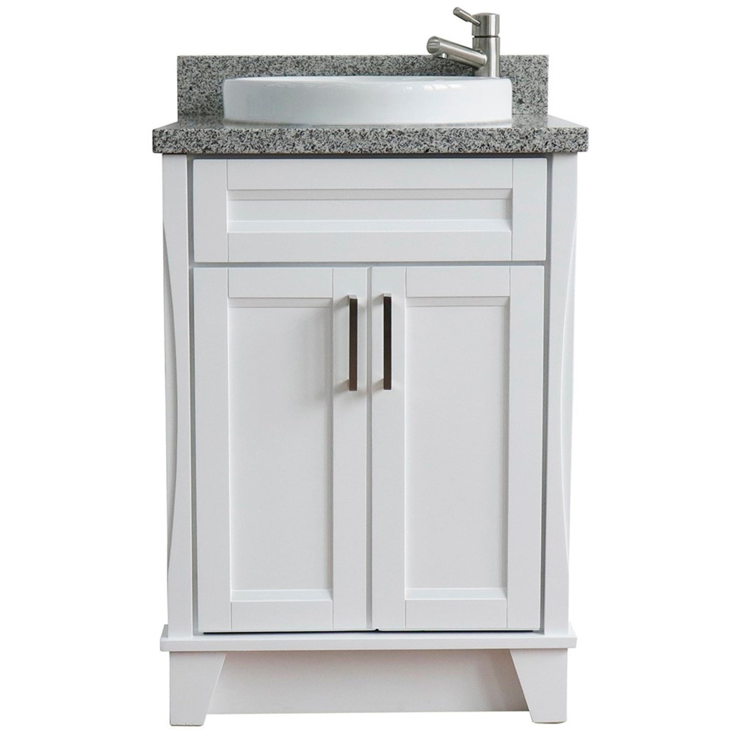25" Single sink vanity in White finish with Gray granite and round sink