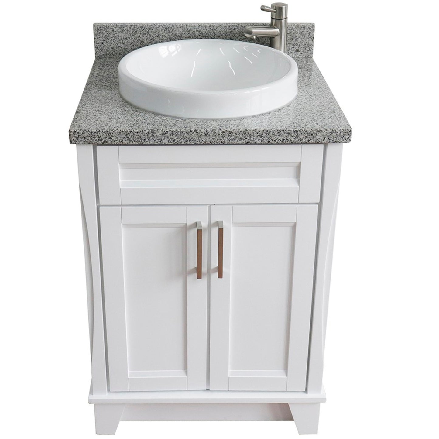 25" Single sink vanity in White finish with Gray granite and round sink